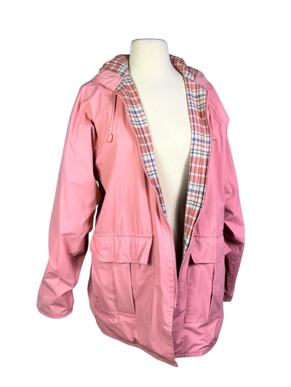 Misty Harbor Pink Hooded Rain Jacket Plaid Lined Waterproof Coat Size S